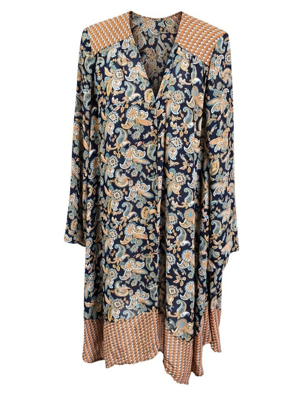 Kimono Duster DR2 Daniel Rainn Indigo Open Front Sz M/L Flowy Boho Cover-Up